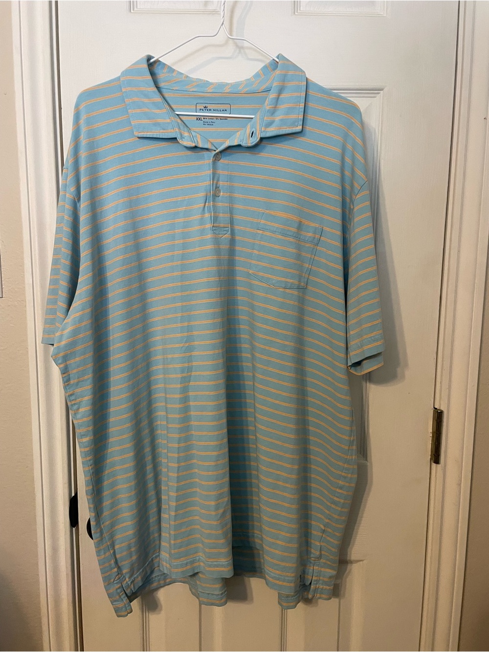 Peter Millar Light Blue and Cream Striped Polo